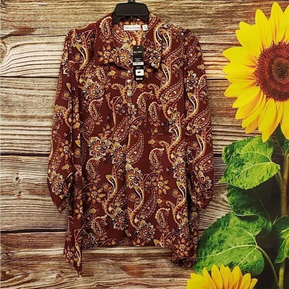 Rebecca Malone long sleeve pullover blouse NWT - Picture 1 of 9